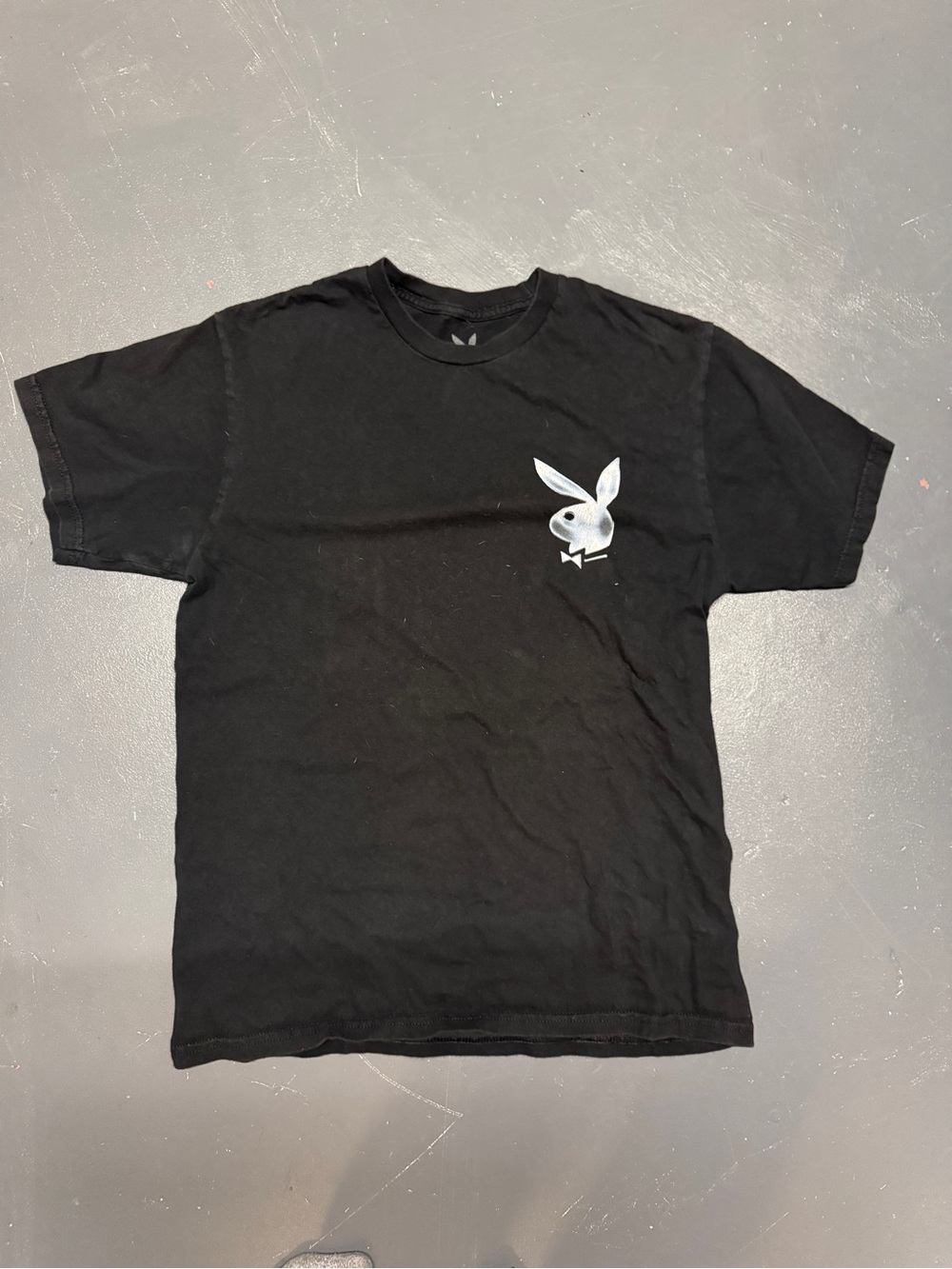 PLAYBOY Black Tee with white/Silver Bunny Chest Logo